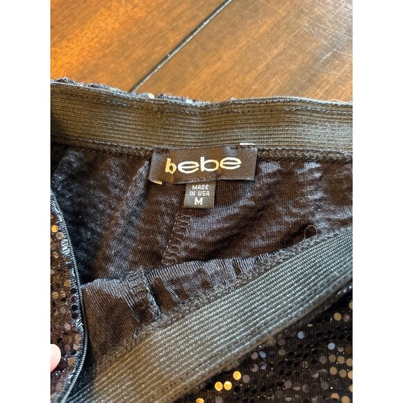 Bebe Black Sequin Two Piece Shimmer Set Medium Made In USA Disco Halter - Picture 8 of 9